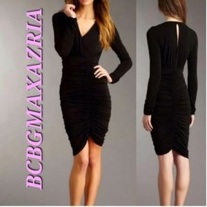Bcbgmaxazria Dalton wrap long sleeve hig low mini dress